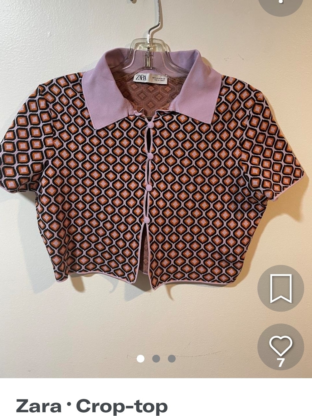 Zara Lavender Collared Geometric Crop Top
